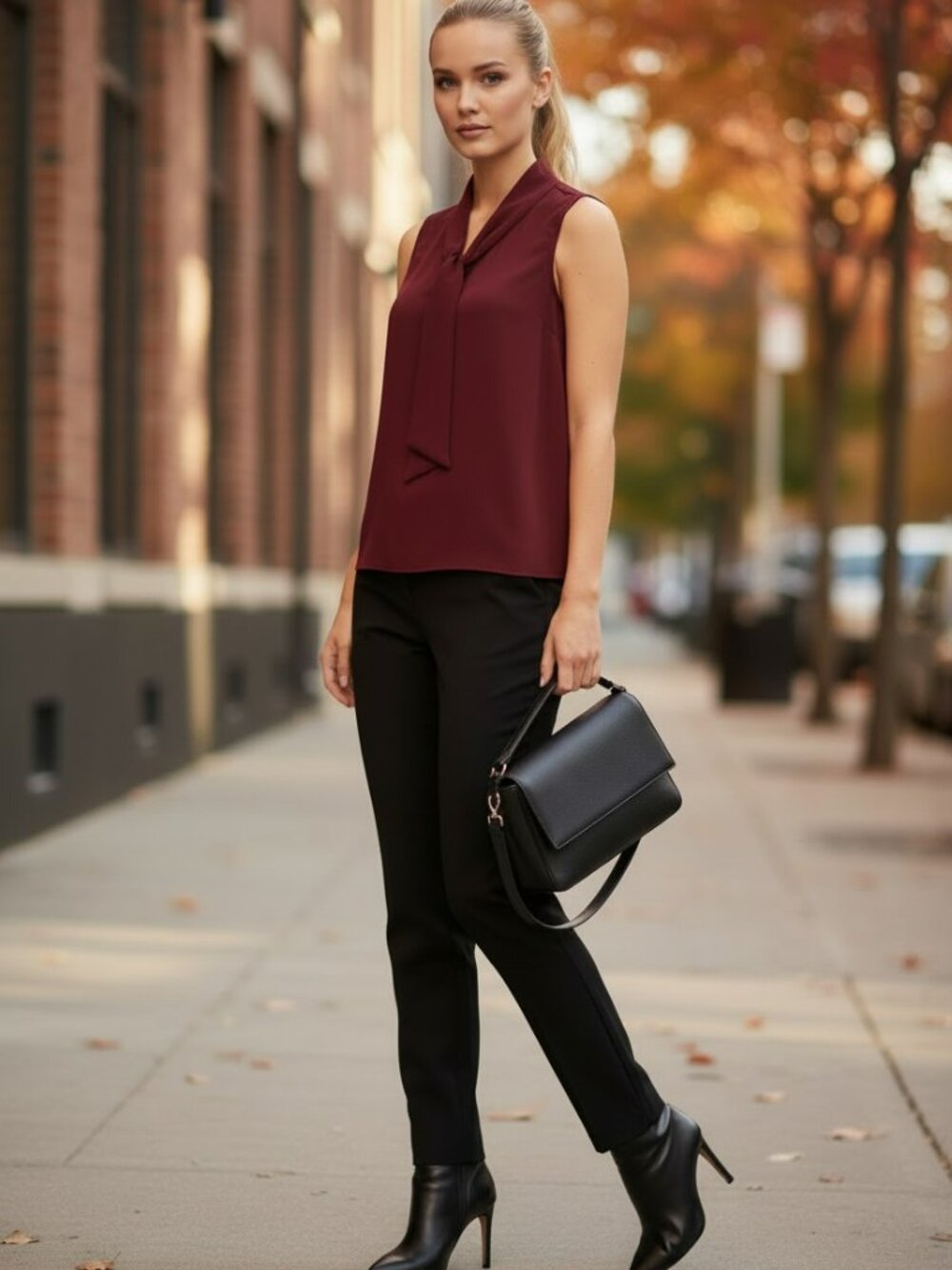 DKNY Sleeveless Burgundy V-Neck Tie-Front Blouse Size Medium UH9TY01